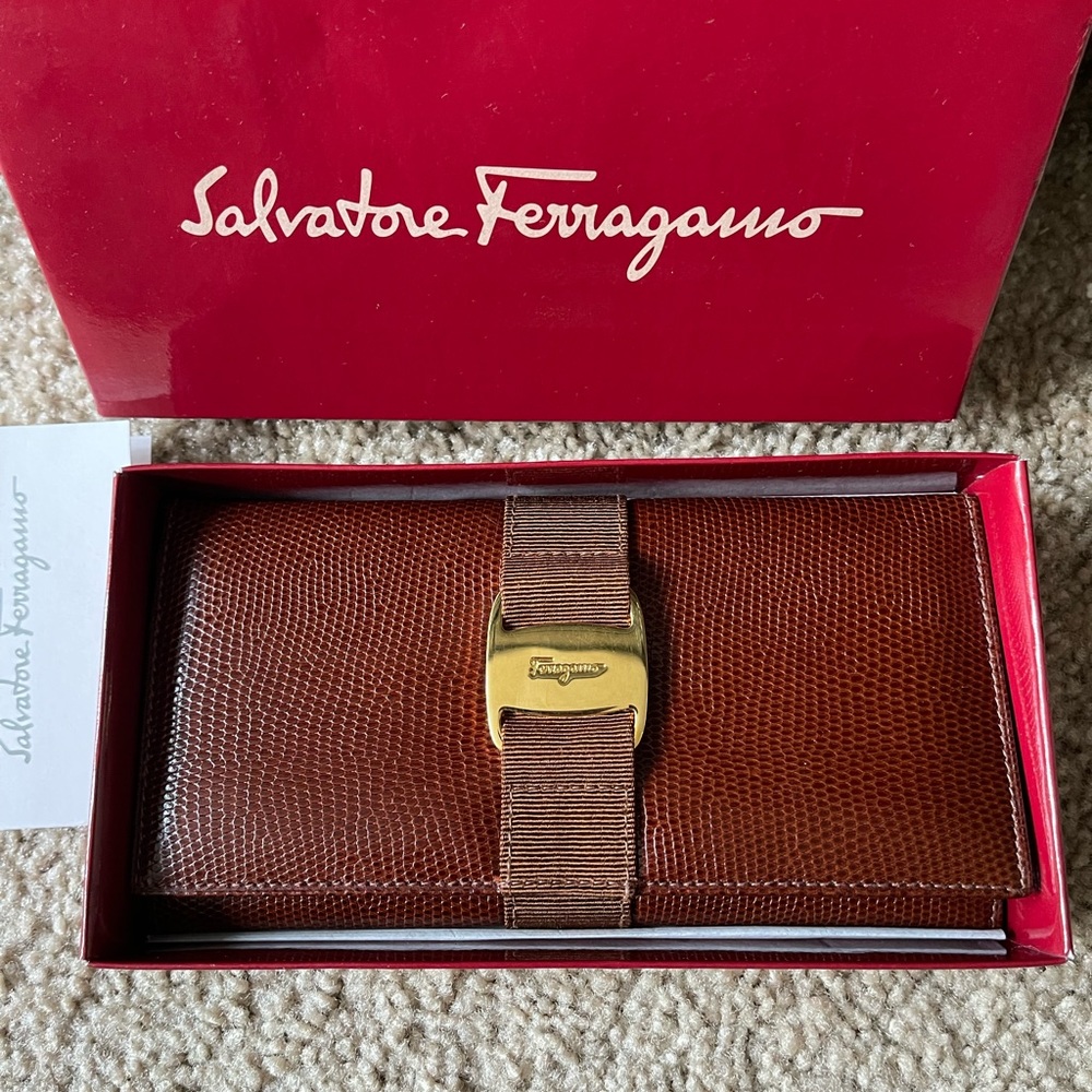 Authentic Salvatore Ferragamo leather wallet with box and card